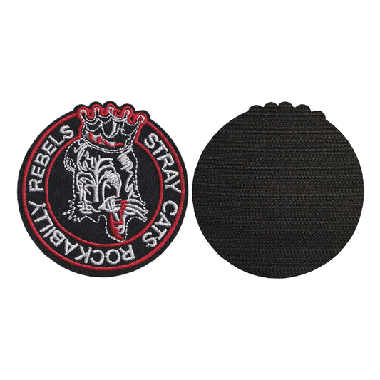 MAXIMUMPATCHES - Stray Cats - Diamètre 8 cm - Ecusson Patch Brodé Avec Scratch Cousu Au Dos + Carré Scratch A Coudre, Face Opposé 10 cm x 10 cm/Groupe Musique Métal Rock Punk Heavy Trash Blues