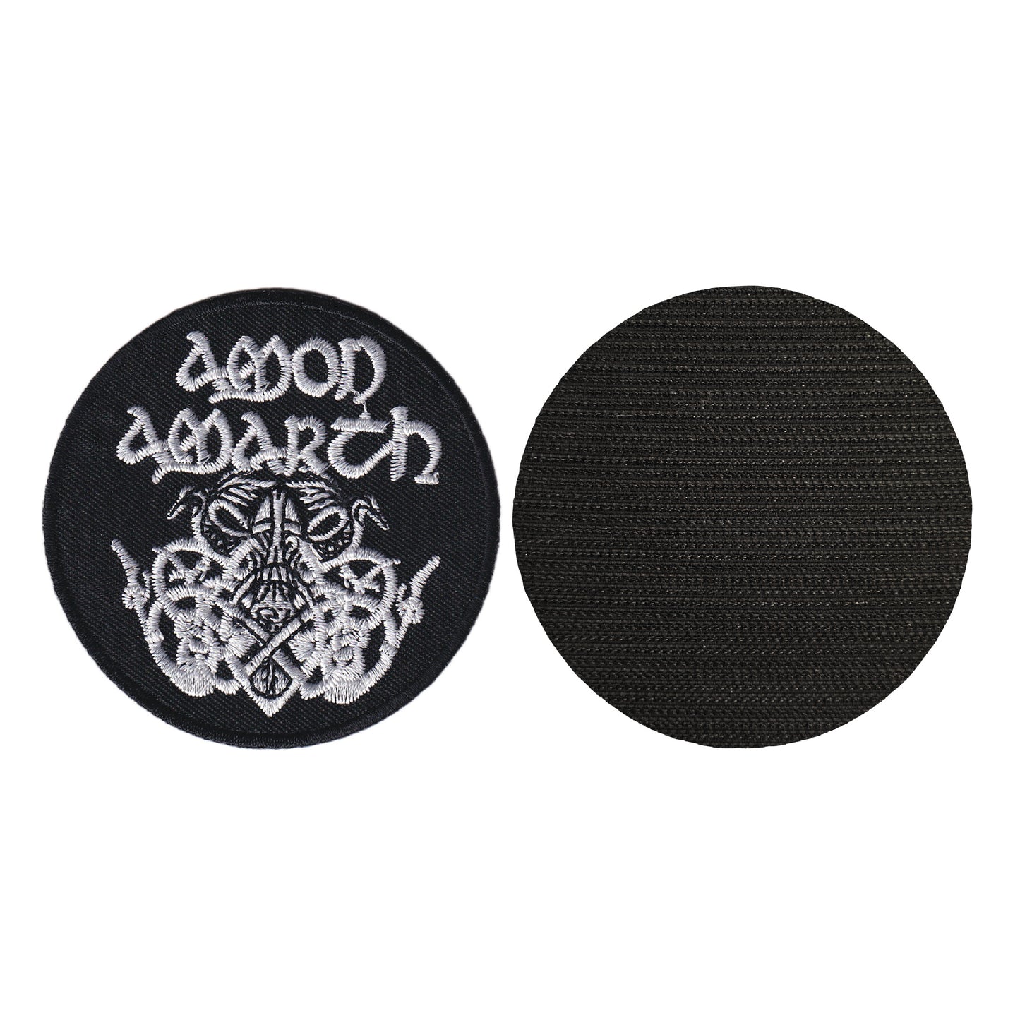 MAXIMUMPATCHES - Amon Amarth - Diamètre 7,5 cm - Ecusson Patch Brodé Avec Scratch Cousu Au Dos + Carré Scratch A Coudre, Face Opposé 10 cm x 10 cm/Groupe Musique Métal Rock Punk Heavy Trash Blues