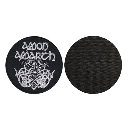 MAXIMUMPATCHES - Amon Amarth - Diamètre 7,5 cm - Ecusson Patch Brodé Avec Scratch Cousu Au Dos + Carré Scratch A Coudre, Face Opposé 10 cm x 10 cm/Groupe Musique Métal Rock Punk Heavy Trash Blues