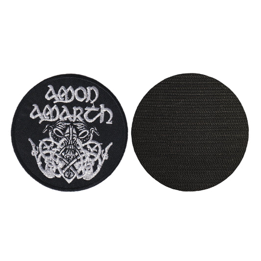 MAXIMUMPATCHES - Amon Amarth - Diamètre 7,5 cm - Ecusson Patch Brodé Avec Scratch Cousu Au Dos + Carré Scratch A Coudre, Face Opposé 10 cm x 10 cm/Groupe Musique Métal Rock Punk Heavy Trash Blues