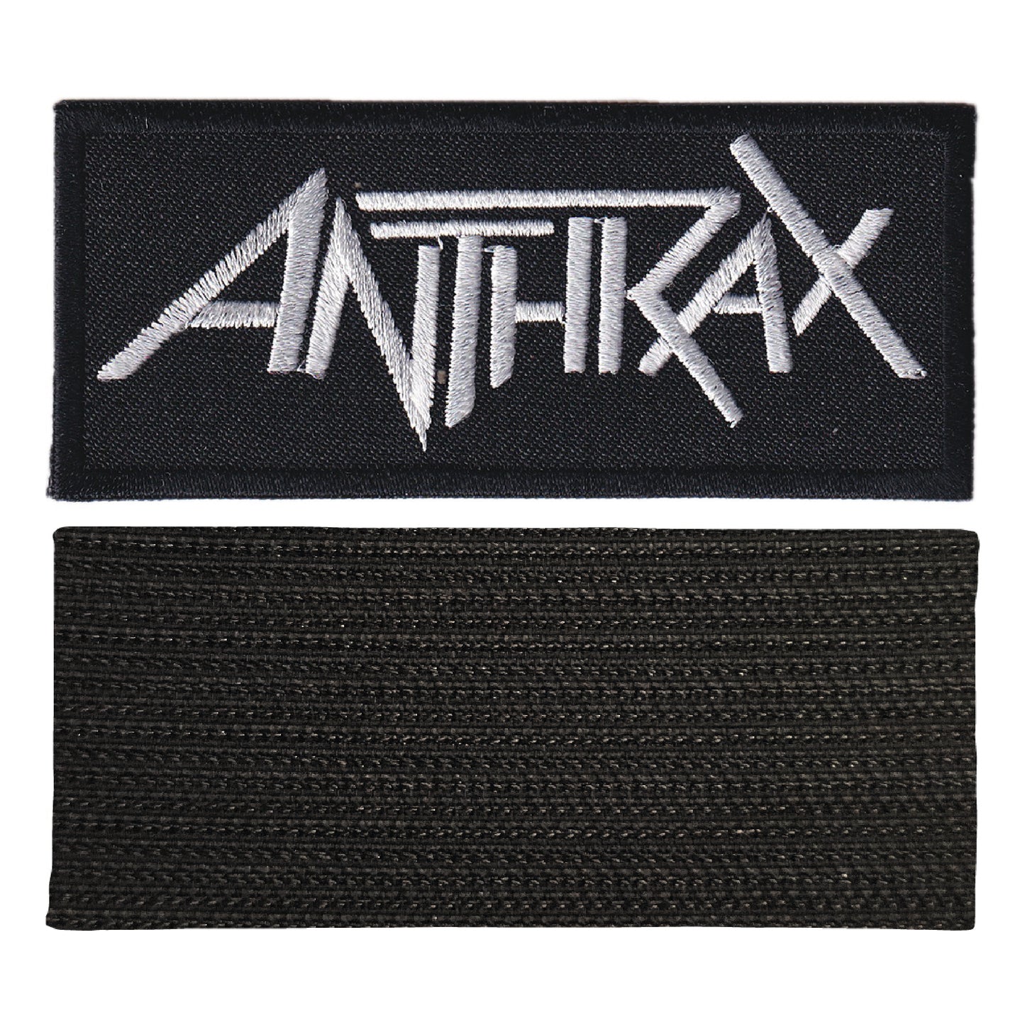 MAXIMUMPATCHES - Anthrax - 9,8 cm x 4,2 cm - Ecusson Patch Brodé Avec Scratch Cousu Au Dos + Carré Scratch A Coudre, Face Opposé 10 cm x 10 cm/Groupe Musique Métal Rock Punk Heavy Trash Blues