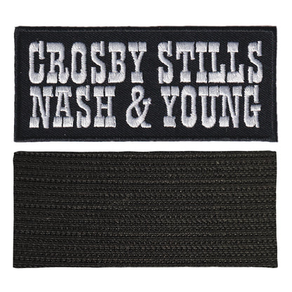 MAXIMUMPATCHES - Crosby Stills Nash Young - 10 cm x 4,4 cm - Ecusson Patch Brodé Avec Scratch Cousu Au Dos + Carré Scratch A Coudre, Face Opposé 10 cm x 10 cm/Groupe Musique Métal Rock Punk Heavy Trash Blues