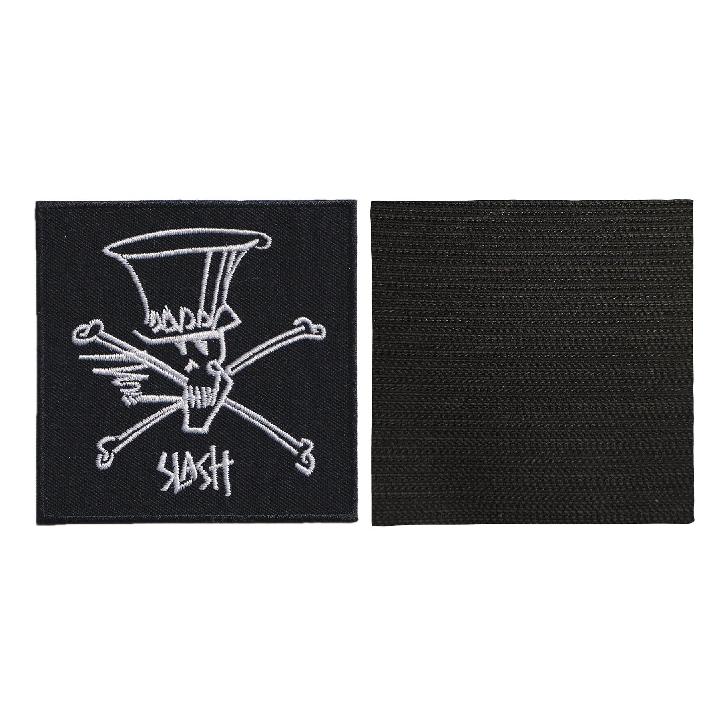 MAXIMUMPATCHES - Slash - 8 cm x 8 cm - Ecusson Patch Brodé Avec Scratch Cousu Au Dos + Carré Scratch A Coudre, Face Opposé 10 cm x 10 cm/Groupe Musique Métal Rock Punk Heavy Trash Blues