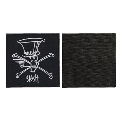 MAXIMUMPATCHES - Slash - 8 cm x 8 cm - Ecusson Patch Brodé Avec Scratch Cousu Au Dos + Carré Scratch A Coudre, Face Opposé 10 cm x 10 cm/Groupe Musique Métal Rock Punk Heavy Trash Blues