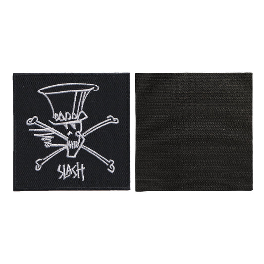 MAXIMUMPATCHES - Slash - 8 cm x 8 cm - Ecusson Patch Brodé Avec Scratch Cousu Au Dos + Carré Scratch A Coudre, Face Opposé 10 cm x 10 cm/Groupe Musique Métal Rock Punk Heavy Trash Blues