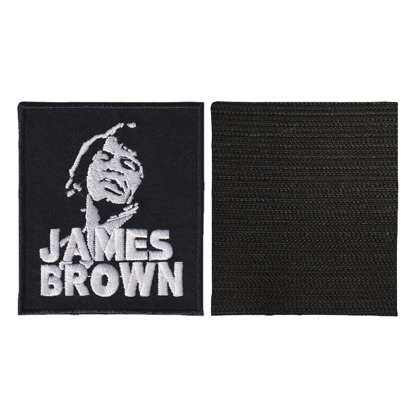 MAXIMUMPATCHES - James Brown - 7 cm x 8 cm - Ecusson Patch Brodé Avec Scratch Cousu Au Dos + Carré Scratch A Coudre, Face Opposé 10 cm x 10 cm/Groupe Musique Métal Rock Punk Heavy Trash Blues