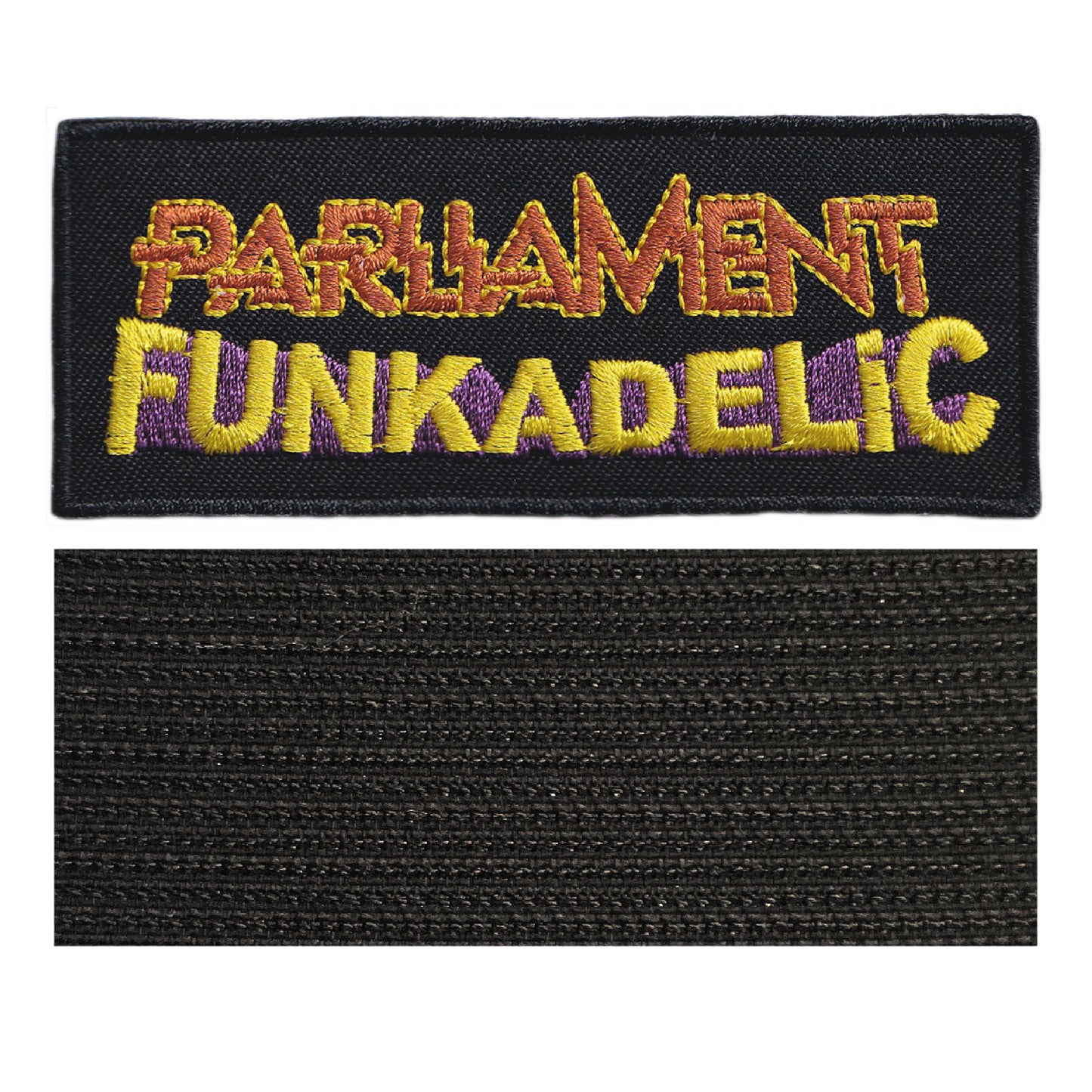 MAXIMUMPATCHES - Parliament Funkadelic - 9,8 cm x 3,8 cm - Ecusson Patch Brodé Avec Scratch Cousu Au Dos + Carré Scratch A Coudre, Face Opposé 10 cm x 10 cm/Groupe Musique Métal Rock Punk Heavy Trash Blues
