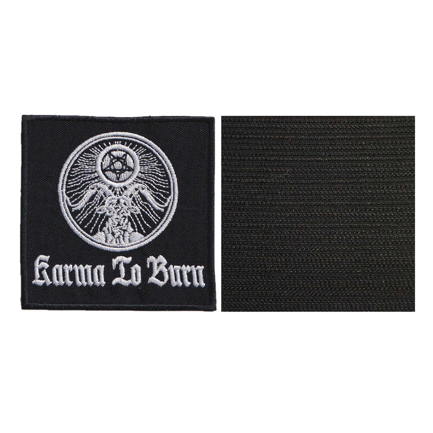 MAXIMUMPATCHES - Karma To Burn - 10 cm x 10 cm - Ecusson Patch Brodé Avec Scratch Cousu Au Dos + Carré Scratch A Coudre, Face Opposé 10 cm x 10 cm/Groupe Musique Métal Rock Punk Heavy Trash Blues