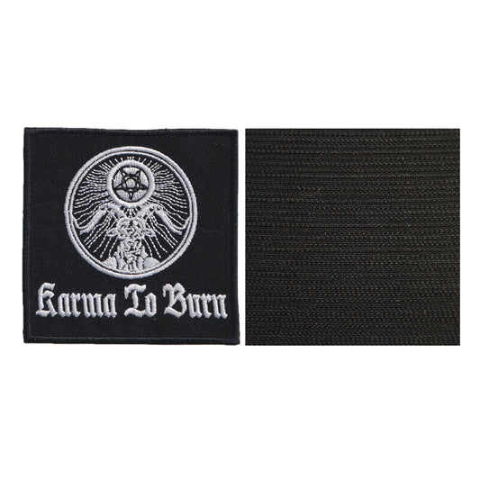 MAXIMUMPATCHES - Karma To Burn - 10 cm x 10 cm - Ecusson Patch Brodé Avec Scratch Cousu Au Dos + Carré Scratch A Coudre, Face Opposé 10 cm x 10 cm/Groupe Musique Métal Rock Punk Heavy Trash Blues