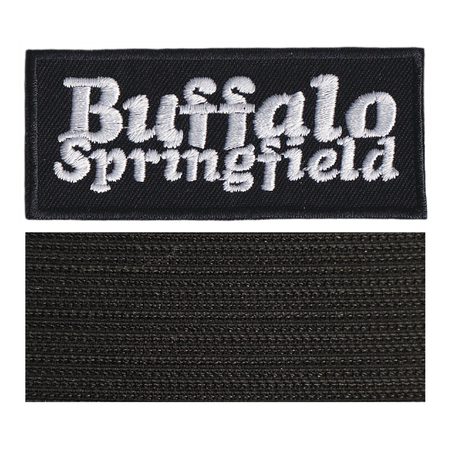 MAXIMUMPATCHES - Buffalo Springfield - 8 cm x 3,5 cm - Ecusson Patch Brodé Avec Scratch Cousu Au Dos + Carré Scratch A Coudre, Face Opposé 10 cm x 10 cm/Groupe Musique Métal Rock Punk Heavy Trash Blues