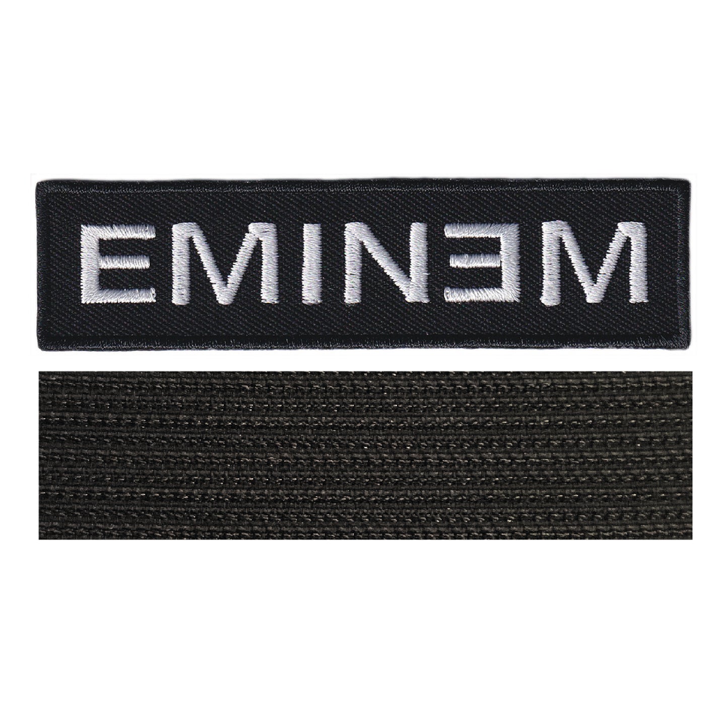 MAXIMUMPATCHES - Eminem - 10 cm x 2,7 cm - Ecusson Patch Brodé Avec Scratch Cousu Au Dos + Carré Scratch A Coudre, Face Opposé 10 cm x 10 cm/Groupe Musique Métal Rock Punk Heavy Trash Blues