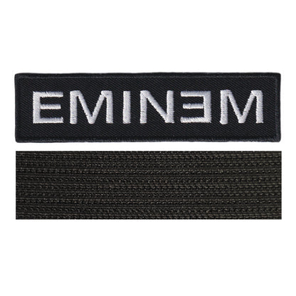 MAXIMUMPATCHES - Eminem - 10 cm x 2,7 cm - Ecusson Patch Brodé Avec Scratch Cousu Au Dos + Carré Scratch A Coudre, Face Opposé 10 cm x 10 cm/Groupe Musique Métal Rock Punk Heavy Trash Blues