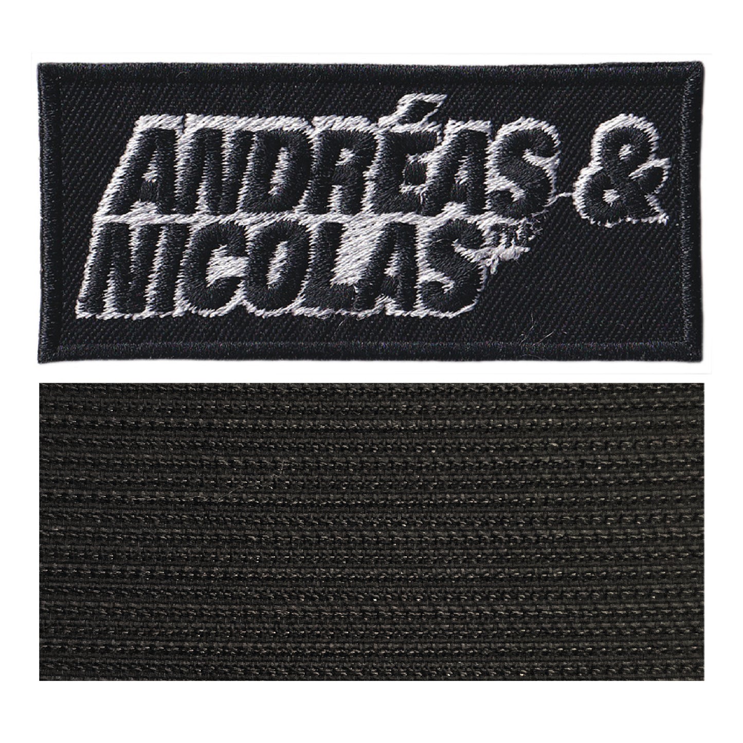 MAXIMUMPATCHES - Andréas Nicolas - 8 cm x 3,7 cm - Ecusson Patch Brodé Avec Scratch Cousu Au Dos + Carré Scratch A Coudre, Face Opposé 10 cm x 10 cm/Groupe Musique Métal Rock Punk Heavy Trash Blues