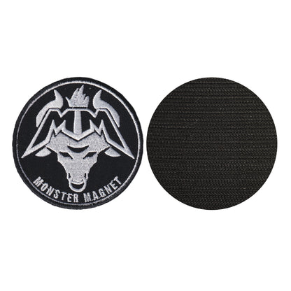 MAXIMUMPATCHES - Monster Magnet - Diamètre 7,8 cm - Ecusson Patch Brodé Avec Scratch Cousu Au Dos + Carré Scratch A Coudre, Face Opposé 10 cm x 10 cm/Groupe Musique Métal Rock Punk Heavy Trash Blues