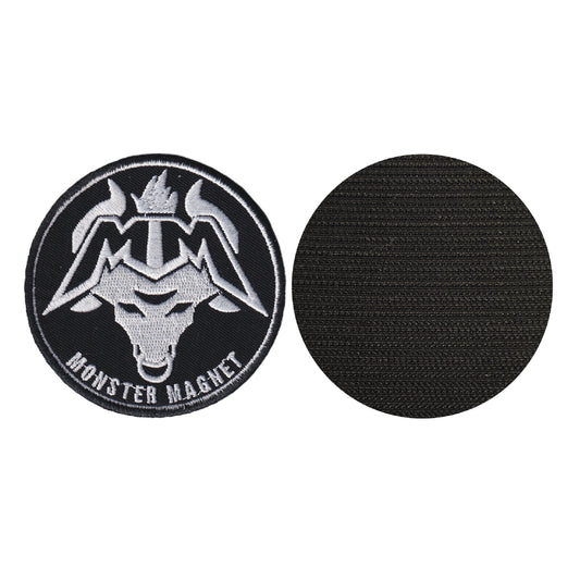 MAXIMUMPATCHES - Monster Magnet - Diamètre 7,8 cm - Ecusson Patch Brodé Avec Scratch Cousu Au Dos + Carré Scratch A Coudre, Face Opposé 10 cm x 10 cm/Groupe Musique Métal Rock Punk Heavy Trash Blues