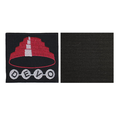 MAXIMUMPATCHES - Devo - 8 cm x 7,5 cm - Ecusson Patch Brodé Avec Scratch Cousu Au Dos + Carré Scratch A Coudre, Face Opposé 10 cm x 10 cm/Groupe Musique Métal Rock Punk Heavy Trash Blues