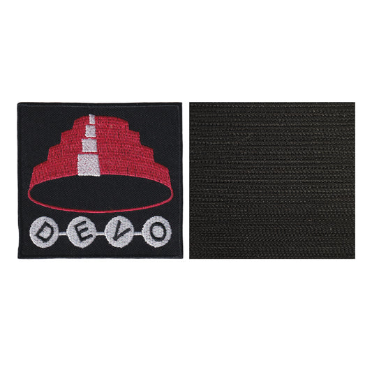 MAXIMUMPATCHES - Devo - 8 cm x 7,5 cm - Ecusson Patch Brodé Avec Scratch Cousu Au Dos + Carré Scratch A Coudre, Face Opposé 10 cm x 10 cm/Groupe Musique Métal Rock Punk Heavy Trash Blues