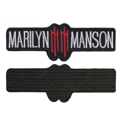 MAXIMUMPATCHES - Marilyn Manson - Longueur 10 cm - Ecusson Patch Brodé Avec Scratch Cousu Au Dos + Carré Scratch A Coudre, Face Opposé 10 cm x 10 cm/Groupe Musique Métal Rock Punk Heavy Trash Blues