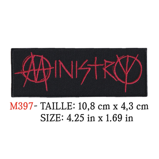 MAXIMUMPATCHES - Ecusson Patch Brodé Therrmocollant - 10,8 cm x 4,3 cm - Ministry Groupe Musique Rock Punk Hard Trash Métal Heavy Psychedelic