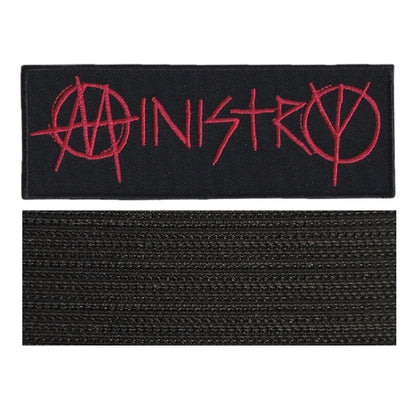 MAXIMUMPATCHES - Ministry - 10,8 cm x 4,3 cm - Ecusson Patch Brodé Avec Scratch Cousu Au Dos + Carré Scratch A Coudre, Face Opposé 10 cm x 10 cm/Groupe Musique Métal Rock Punk Heavy Trash Blues