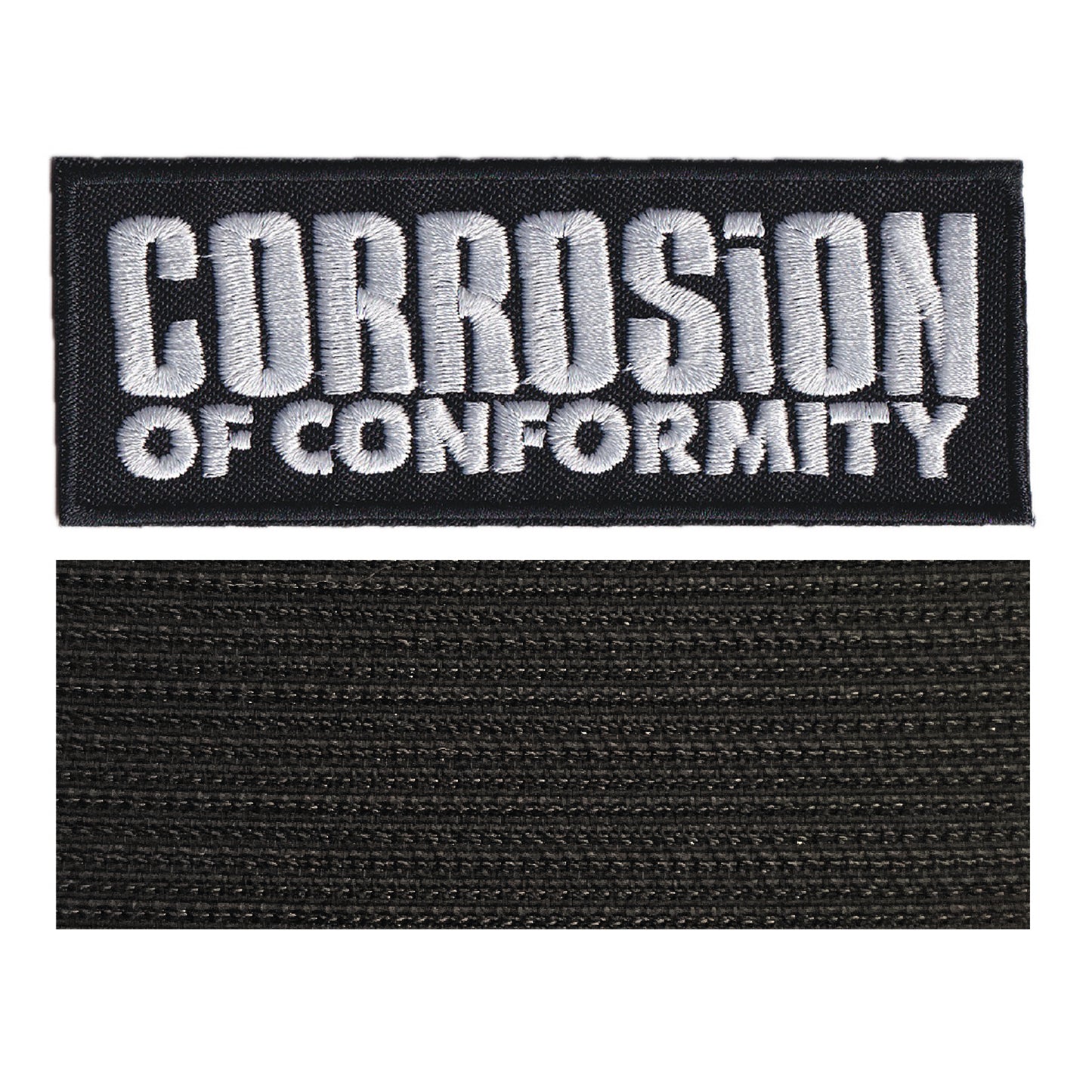 MAXIMUMPATCHES - Corrosion Of Conformity - 10 cm x 3,8 cm - Ecusson Patch Brodé Avec Scratch Cousu Au Dos + Carré Scratch A Coudre, Face Opposé 10 cm x 10 cm/Groupe Musique Métal Rock Punk Heavy Trash Blues