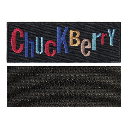 MAXIMUMPATCHES - Chuck Berry - 10,8 cm x 3,8 cm - Ecusson Patch Brodé Avec Scratch Cousu Au Dos + Carré Scratch A Coudre, Face Opposé 10 cm x 10 cm/Groupe Musique Métal Rock Punk Heavy Trash Blues