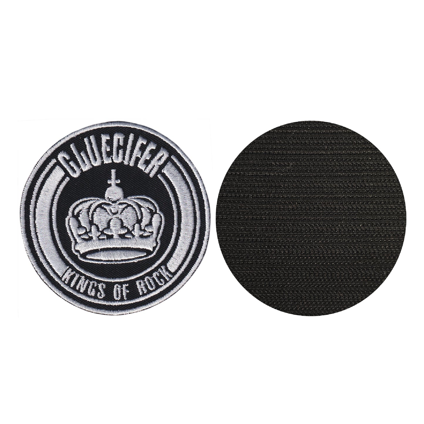 MAXIMUMPATCHES - Gluecifer - Diamètre 7,8 cm - Ecusson Patch Brodé Avec Scratch Cousu Au Dos + Carré Scratch A Coudre, Face Opposé 10 cm x 10 cm/Groupe Musique Métal Rock Punk Heavy Trash Blues