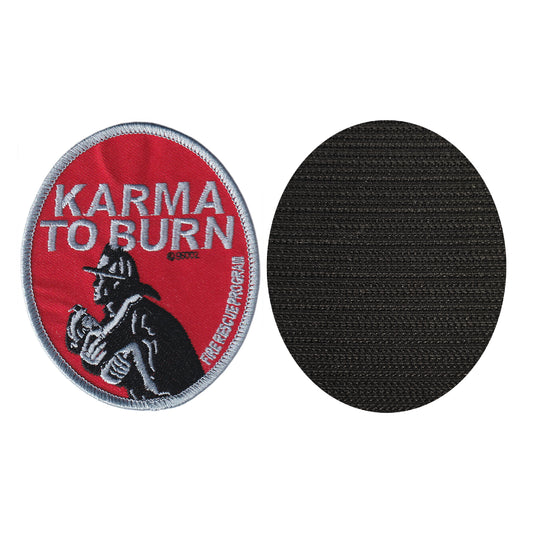 MAXIMUMPATCHES - Karma To Burn - 7,5 cm x 9 cm - Ecusson Patch Brodé Avec Scratch Cousu Au Dos + Carré Scratch A Coudre, Face Opposé 10 cm x 10 cm/Groupe Musique Métal Rock Punk Heavy Trash Blues