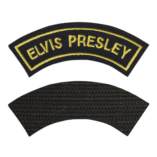 MAXIMUMPATCHES - Elvis Presley - 10 cm x 3,8 cm - Ecusson Patch Brodé Avec Scratch Cousu Au Dos + Carré Scratch A Coudre, Face Opposé 10 cm x 10 cm/Groupe Musique Métal Rock Punk Heavy Trash Blues