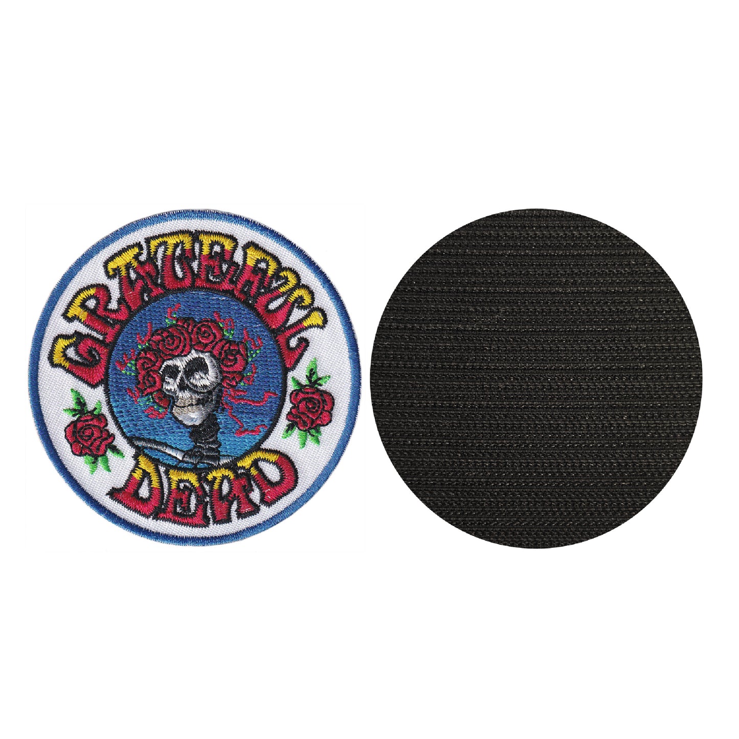 MAXIMUMPATCHES - Grateful Dead - Diamètre 7,8 cm - Ecusson Patch Brodé Avec Scratch Cousu Au Dos + Carré Scratch A Coudre, Face Opposé 10 cm x 10 cm/Groupe Musique Métal Rock Punk Heavy Trash Blues