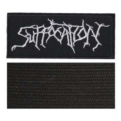 MAXIMUMPATCHES - Suffocation - 11 cm x 4,6 cm - Ecusson Patch Brodé Avec Scratch Cousu Au Dos + Carré Scratch A Coudre, Face Opposé 10 cm x 10 cm/Groupe Musique Métal Rock Punk Heavy Trash Blues