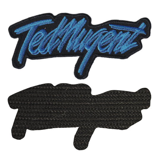 MAXIMUMPATCHES - Ted Nugent - 10 cm x 4,6 cm - Ecusson Patch Brodé Avec Scratch Cousu Au Dos + Carré Scratch A Coudre, Face Opposé 10 cm x 10 cm/Groupe Musique Métal Rock Punk Heavy Trash Blues