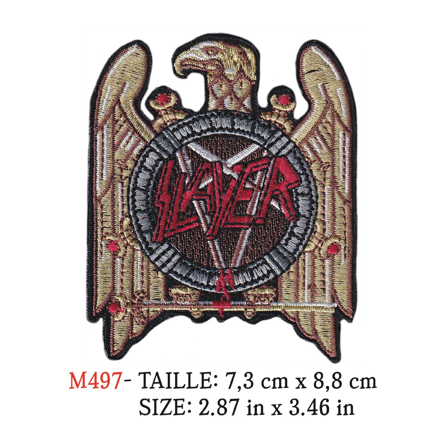 MAXIMUMPATCHES - Ecusson Patch Brodé Thermocollant - 7,3 cm x 8,8 cm - Slayer Groupe Musique Rock Punk Hard Trash Métal Heavy Psychedelic