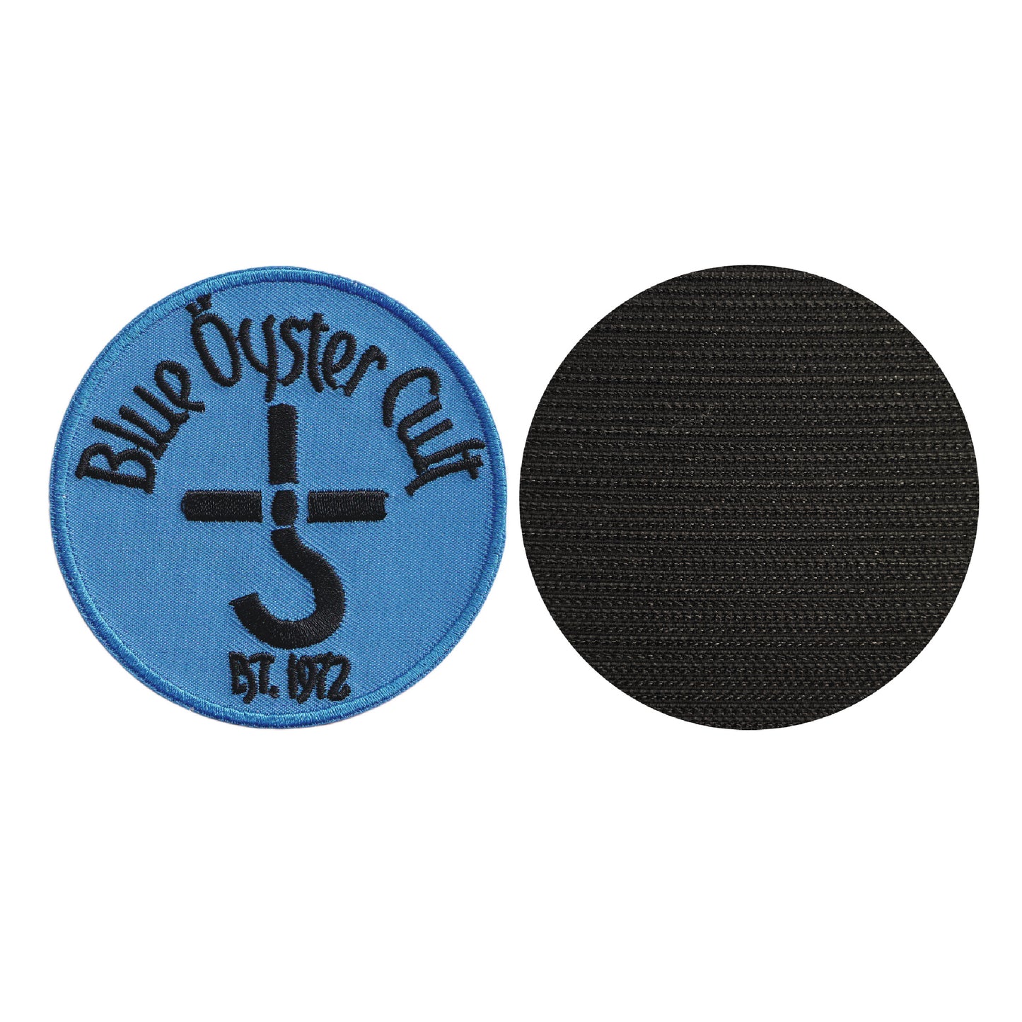 MAXIMUMPATCHES - Blue Oyster Cult - Diamètre 7,8 cm - Ecusson Patch Brodé Avec Scratch Cousu Au Dos + Carré Scratch A Coudre, Face Opposé 10 cm x 10 cm/Groupe Musique Métal Rock Punk Heavy Trash Blues