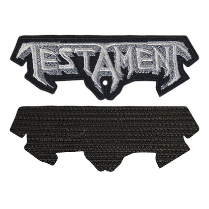 MAXIMUMPATCHES - Testament - 11 cm x 3,7 cm - Ecusson Patch Brodé Avec Scratch Cousu Au Dos + Carré Scratch A Coudre, Face Opposé 10 cm x 10 cm/Groupe Musique Métal Rock Punk Heavy Trash Blues