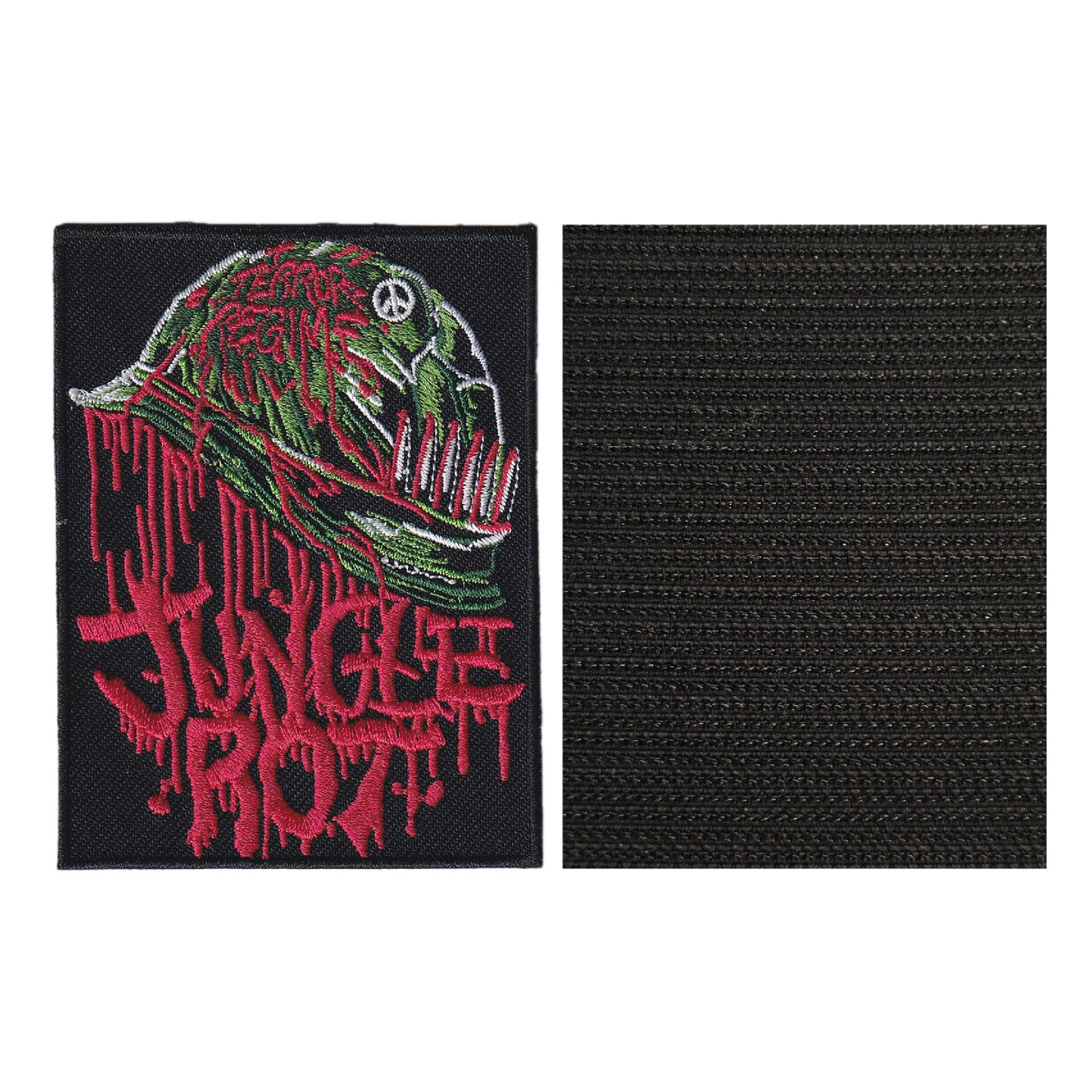 MAXIMUMPATCHES - Jungle Rot - 6,8 cm x 9 cm - Ecusson Patch Brodé Avec Scratch Cousu Au Dos + Carré Scratch A Coudre, Face Opposé 10 cm x 10 cm/Groupe Musique Métal Rock Punk Heavy Trash Blues