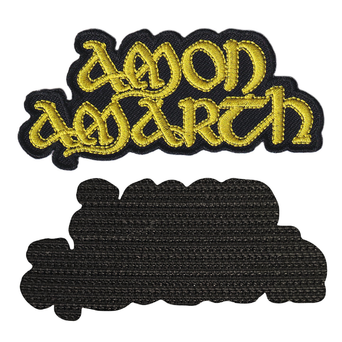 MAXIMUMPATCHES - Amon Amarth - 9,8 cm x 4,5 cm - Ecusson Patch Brodé Avec Scratch Cousu Au Dos + Carré Scratch A Coudre, Face Opposé 10 cm x 10 cm/Groupe Musique Métal Rock Punk Heavy Trash Blues