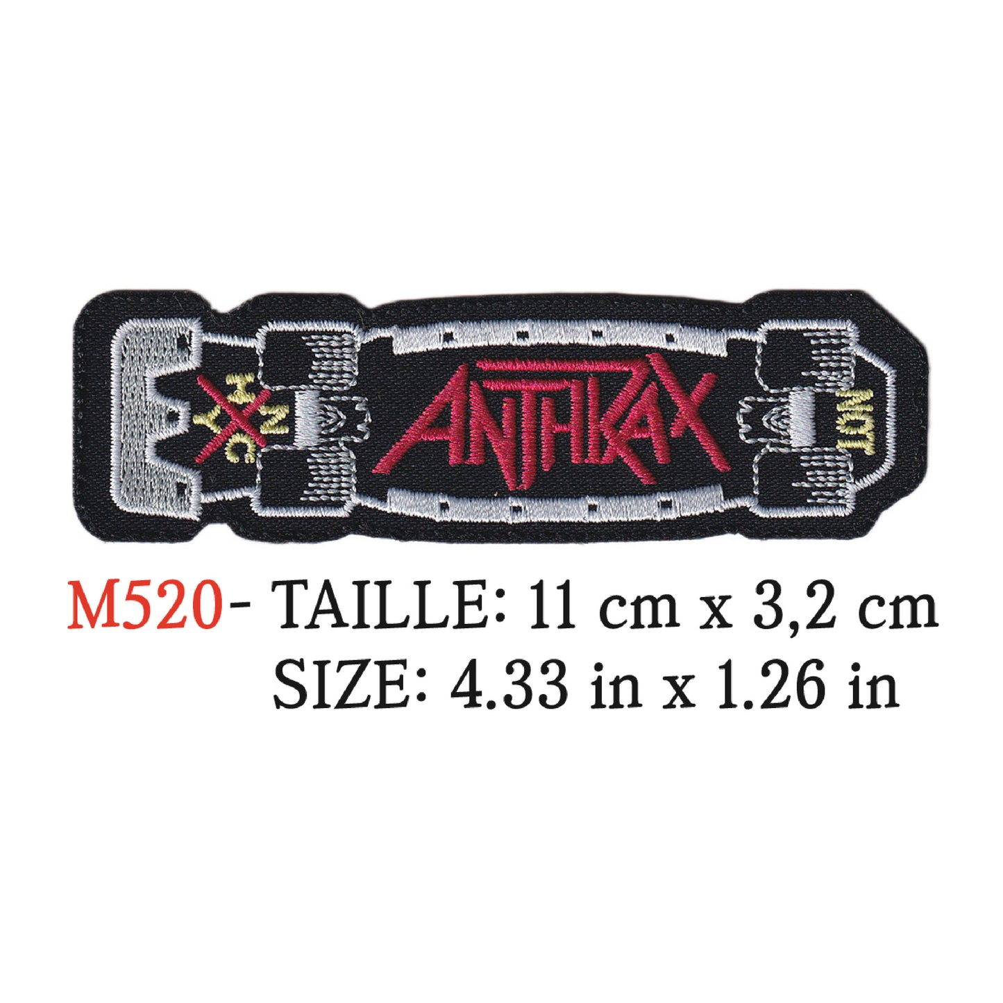 MAXIMUMPATCHES - Ecusson Patch Brodé Thermocollant - 11 cm x 3,2 cm - Anthrax Groupe Musique Rock Punk Hard Trash Métal Heavy Psychedelic