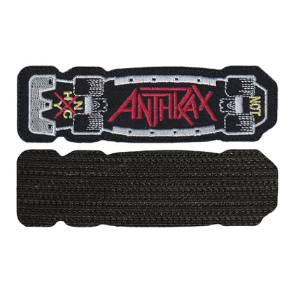 MAXIMUMPATCHES - Anthrax - 11 cm x 3,2 cm - Ecusson Patch Brodé Avec Scratch Cousu Au Dos + Carré Scratch A Coudre, Face Opposé 10 cm x 10 cm/Groupe Musique Métal Rock Punk Heavy Trash Blues
