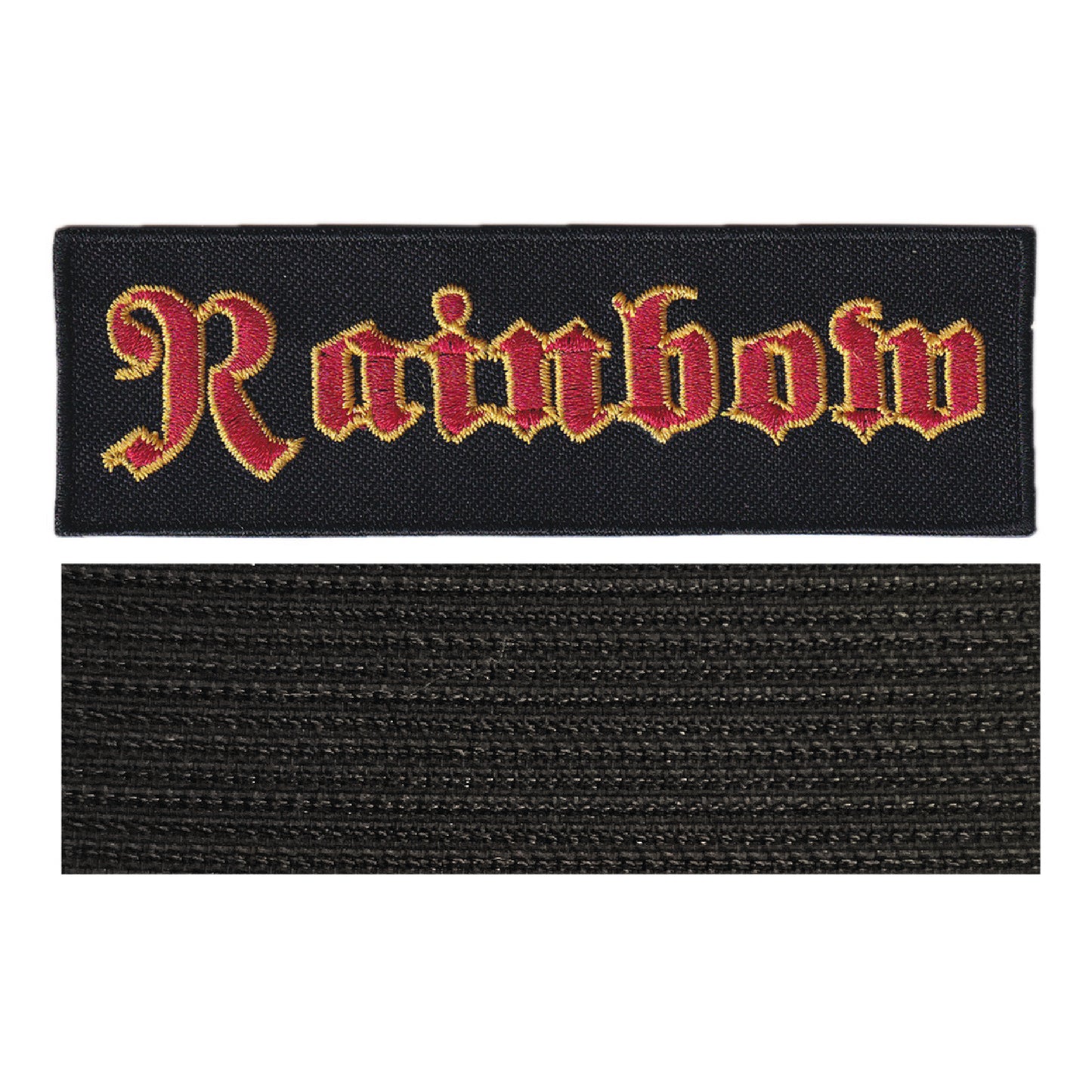 MAXIMUMPATCHES - Rainbow - 10,8 cm x 3,4 cm - Ecusson Patch Brodé Avec Scratch Cousu Au Dos + Carré Scratch A Coudre, Face Opposé 10 cm x 10 cm/Groupe Musique Métal Rock Punk Heavy Trash Blues