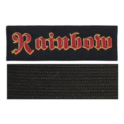 MAXIMUMPATCHES - Rainbow - 10,8 cm x 3,4 cm - Ecusson Patch Brodé Avec Scratch Cousu Au Dos + Carré Scratch A Coudre, Face Opposé 10 cm x 10 cm/Groupe Musique Métal Rock Punk Heavy Trash Blues