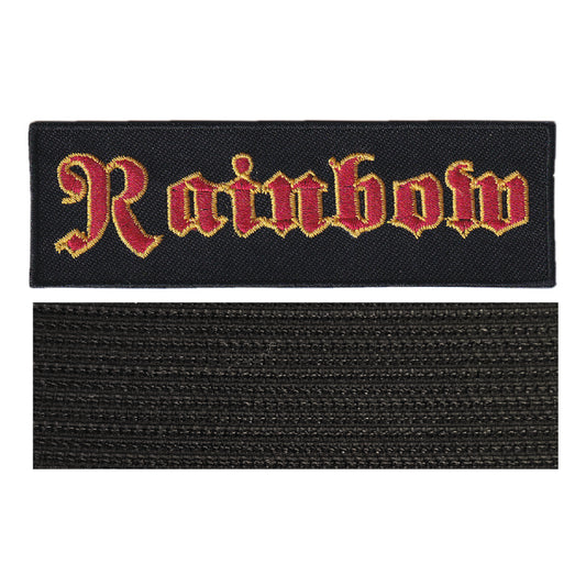 MAXIMUMPATCHES - Rainbow - 10,8 cm x 3,4 cm - Ecusson Patch Brodé Avec Scratch Cousu Au Dos + Carré Scratch A Coudre, Face Opposé 10 cm x 10 cm/Groupe Musique Métal Rock Punk Heavy Trash Blues
