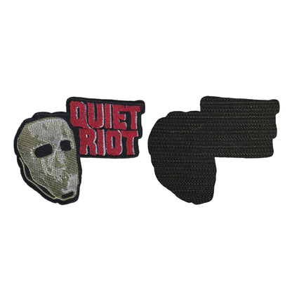 MAXIMUMPATCHES - Quiet Riot - 10 cm x 8,3 cm - Ecusson Patch Brodé Avec Scratch Cousu Au Dos + Carré Scratch A Coudre, Face Opposé 10 cm x 10 cm/Groupe Musique Métal Rock Punk Heavy Trash Blues