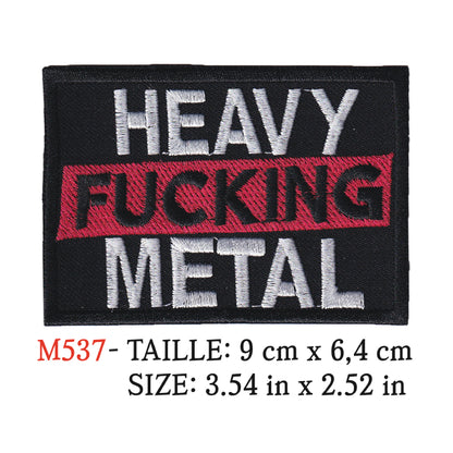 MAXIMUMPATCHES - Ecusson Patch Brodé Thermocollant - 9 cm x 6,4 cm - Heavy Fucking Métal Groupe Musique Rock Punk Hard Trash Métal Heavy Psychedelic