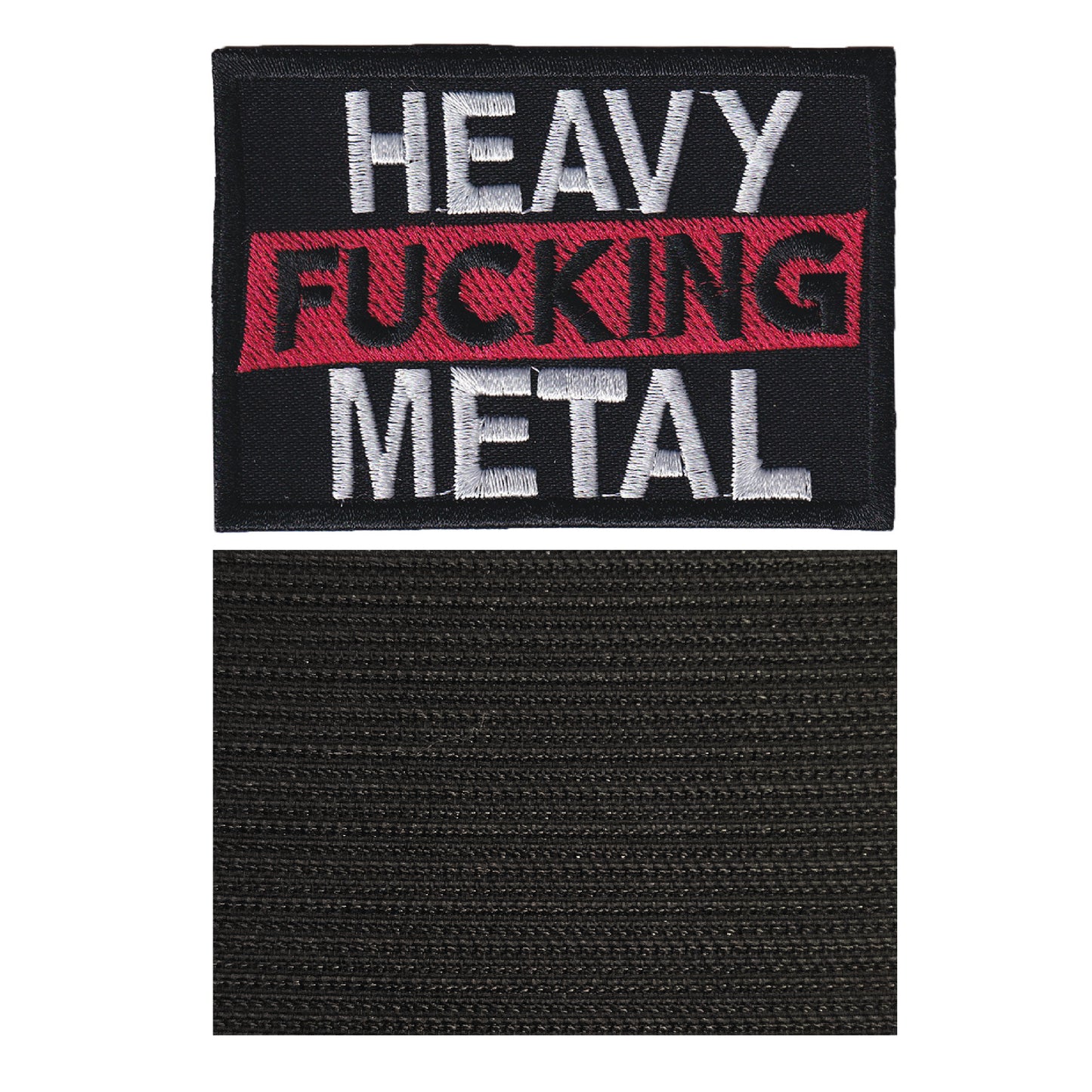 MAXIMUMPATCHES - Heavy Fucking Métal - 9 cm x 6,4 cm - Ecusson Patch Brodé Avec Scratch Cousu Au Dos + Carré Scratch A Coudre, Face Opposé 10 cm x 10 cm/Groupe Musique Métal Rock Punk Heavy Trash Blues