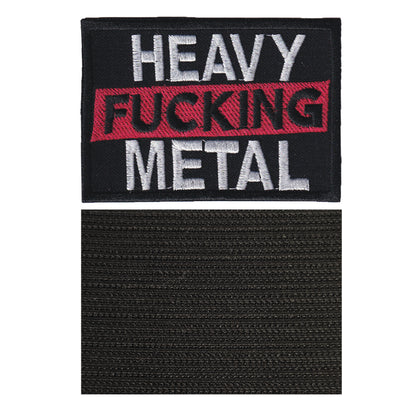 MAXIMUMPATCHES - Heavy Fucking Métal - 9 cm x 6,4 cm - Ecusson Patch Brodé Avec Scratch Cousu Au Dos + Carré Scratch A Coudre, Face Opposé 10 cm x 10 cm/Groupe Musique Métal Rock Punk Heavy Trash Blues