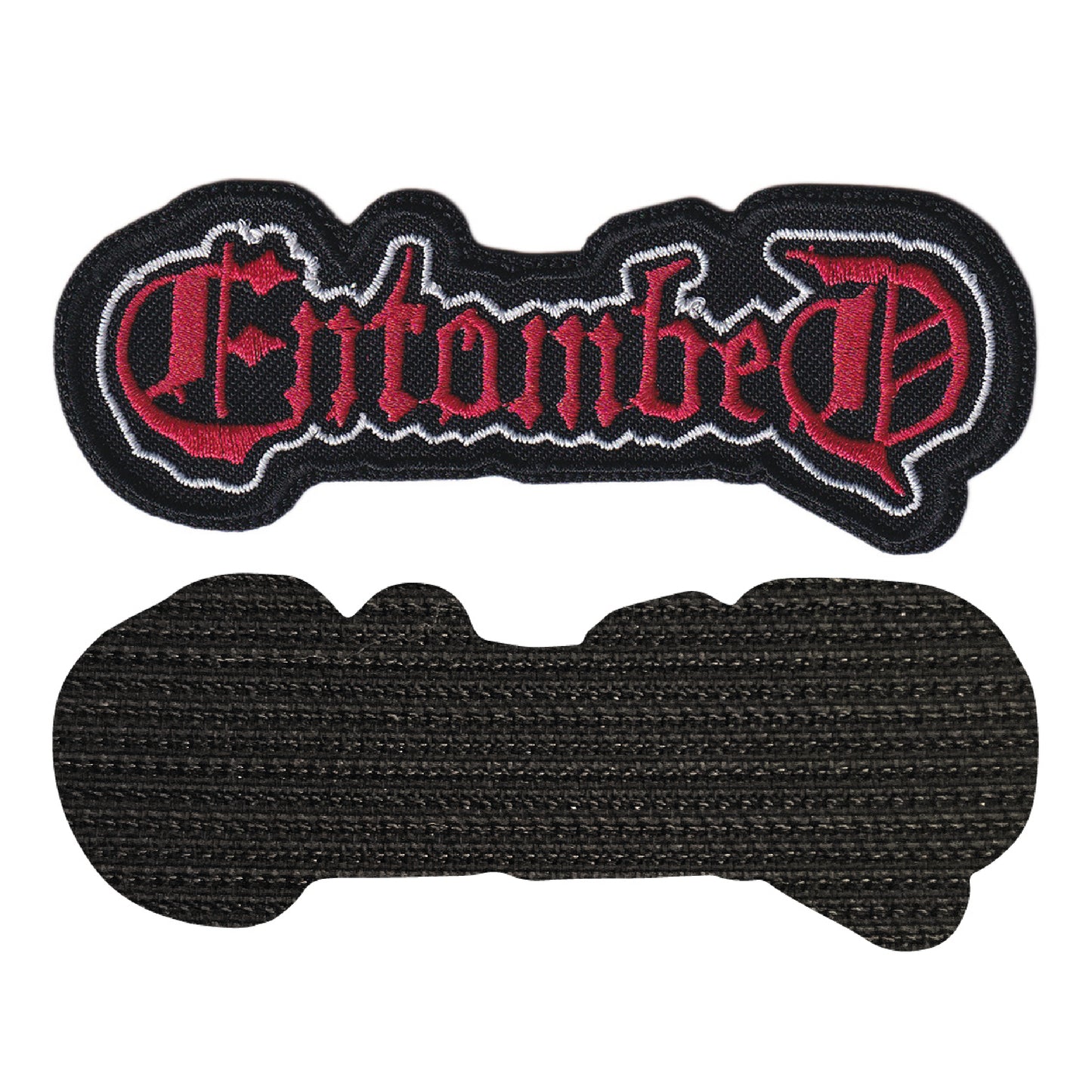 MAXIMUMPATCHES - Entombed - 11 cm x 4 cm - Ecusson Patch Brodé Avec Scratch Cousu Au Dos + Carré Scratch A Coudre, Face Opposé 10 cm x 10 cm/Groupe Musique Métal Rock Punk Heavy Trash Blues