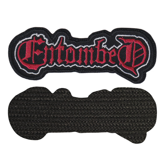 MAXIMUMPATCHES - Entombed - 11 cm x 4 cm - Ecusson Patch Brodé Avec Scratch Cousu Au Dos + Carré Scratch A Coudre, Face Opposé 10 cm x 10 cm/Groupe Musique Métal Rock Punk Heavy Trash Blues