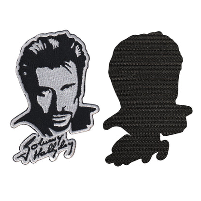 MAXIMUMPATCHES - Johnny Hallyday - 7 cm x 10 cm - Ecusson Patch Brodé Avec Scratch Cousu Au Dos + Carré Scratch A Coudre, Face Opposé 10 cm x 10 cm/Groupe Musique Métal Rock Punk Heavy Trash Blues