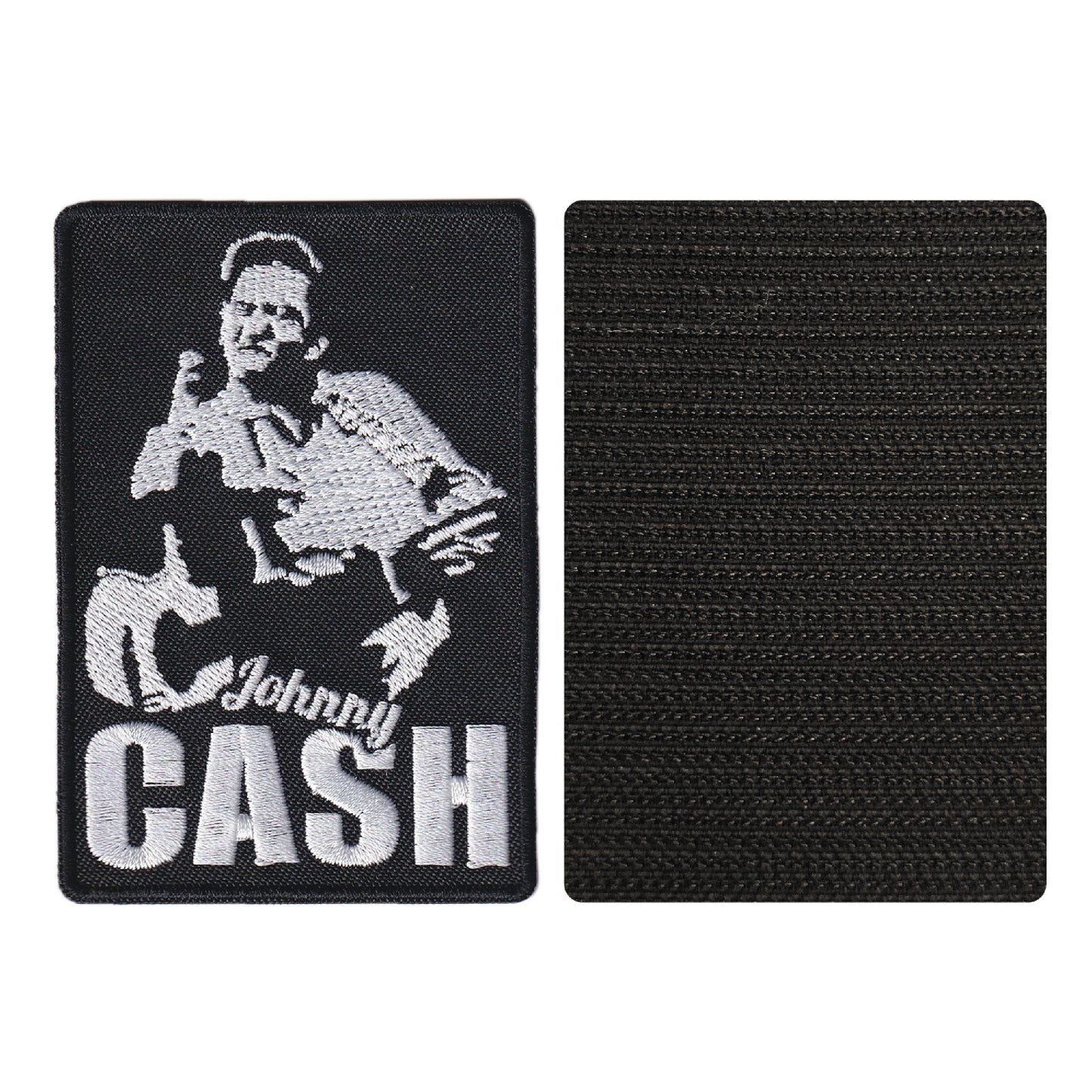 MAXIMUMPATCHES - Johnny Cash - 6,2 cm x 9 cm - Ecusson Patch Brodé Avec Scratch Cousu Au Dos + Carré Scratch A Coudre, Face Opposé 10 cm x 10 cm/Groupe Musique Métal Rock Punk Heavy Trash Blues